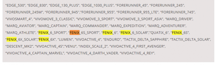 Список поддерживаемых устройств Fenix 6 Sport для версии Fenix 7