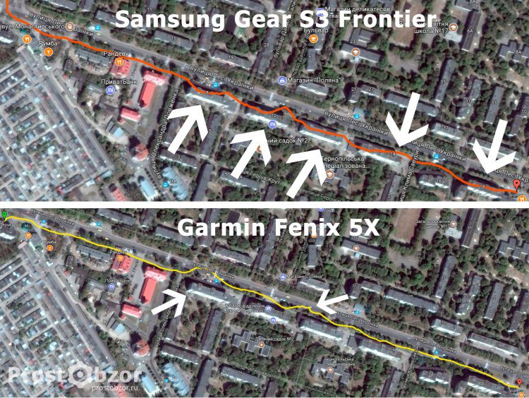 Тест GPS часов в застроенных районных для часов Samsung Gear S3 Frontier - Garmin Fenix 5x
