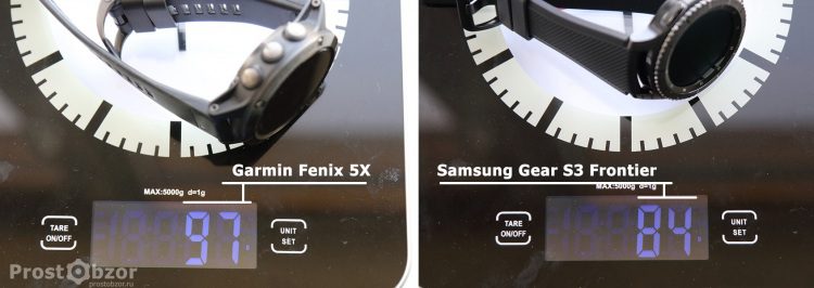 Вес часов Samsung Gear S3 Frontier - Garmin Fenix 5x