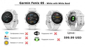 Часы Garmin fēnix 6S - White with White Band