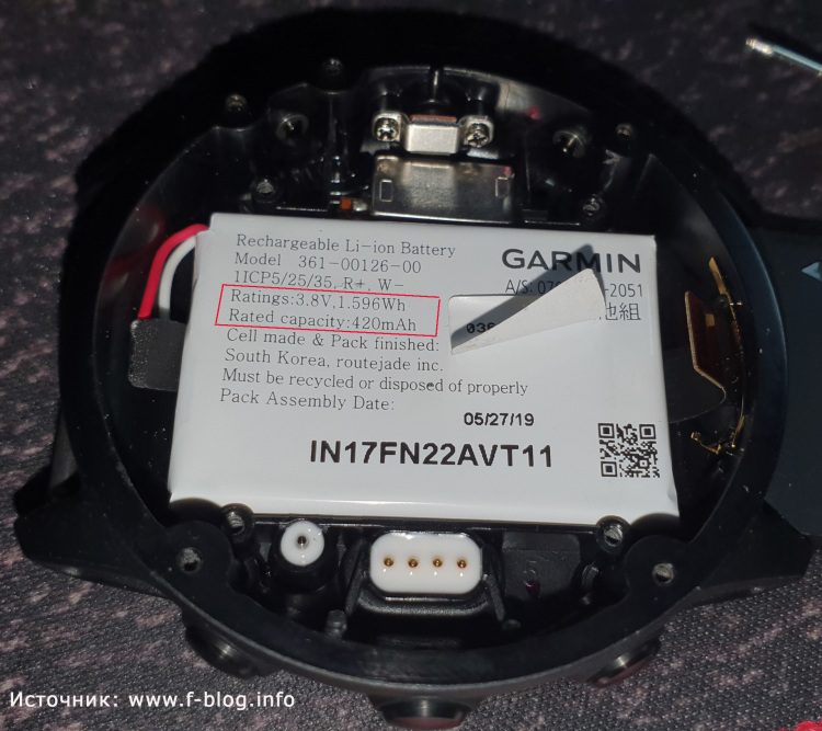 Емкость аккумулятора часов Garmin Fenix 6X Pro Solar