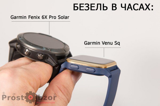 Сравнение безеля часов Garmin Fenix 6X vs Venu Sq