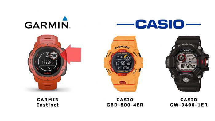 Сравнение размещения дисплеев часов Garmin vs Casio