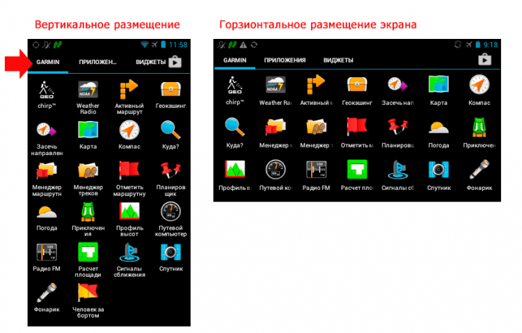 Garmin Monterra - вертикальный и горизонтальный экран прибора