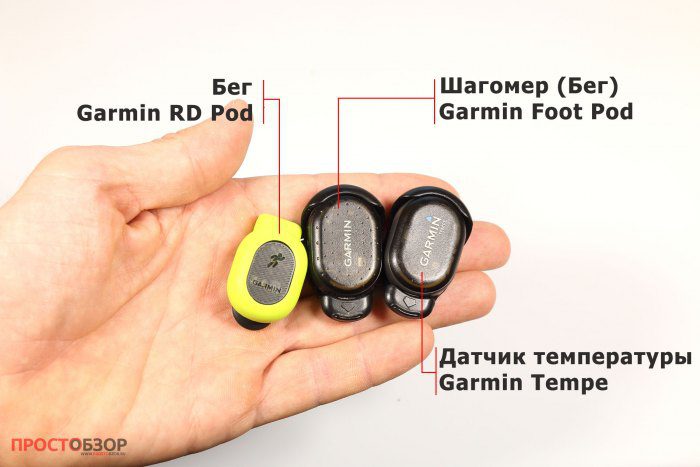 Сравнение датчиков по размерам: Garmin RD Pod, Foot pod, Tempe