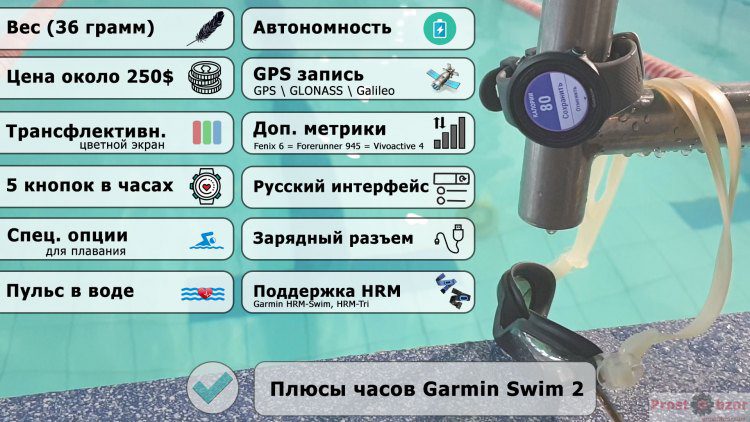 Плюсы часов Garmin Swim 2