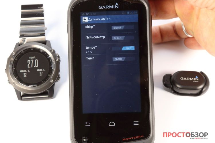 Подключенный датчик Garmin Tempe с Fenix 3 и GPS навигатор Garmin Monterra
