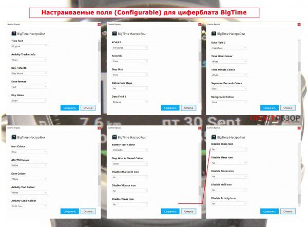 Configurable поля циферблата  bigtime  для часов Garmin Fenix 3 HR, Vivoactive HR, epix