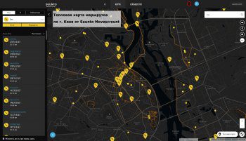 Тепловая карта маршрутов Suunto Movescount по Киеву